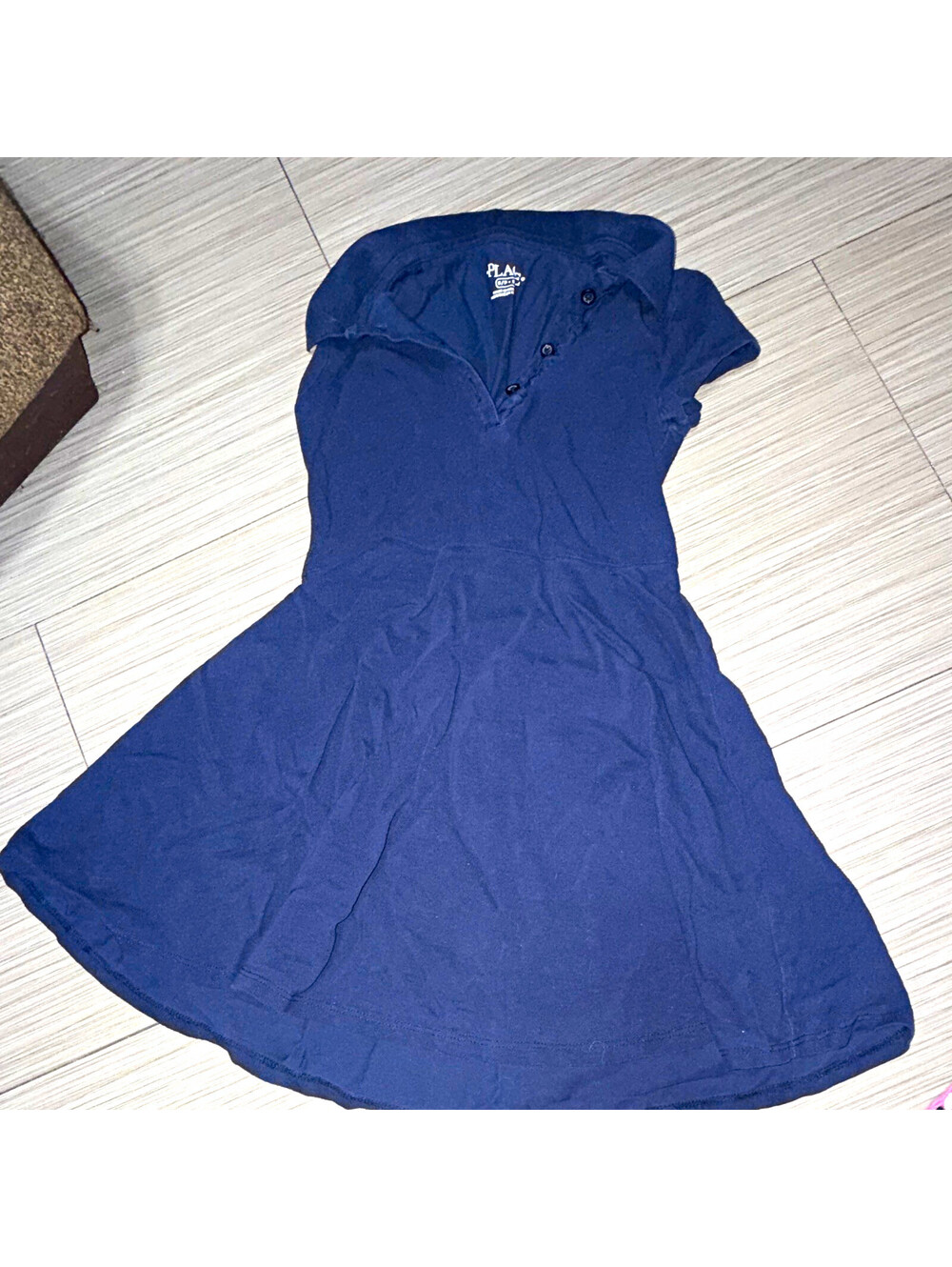 The Children's Place Girls Collared Shirt Dress Navy Knit Solid Button 5/6